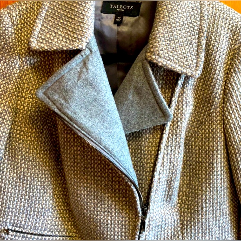 🌸3 for $30 Talbot Gray Blazer moto Jacket Size M zipper details wool blend